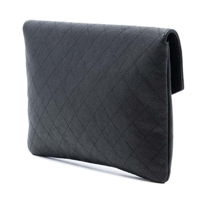 Chanel Paris Cuba Quilted Caviar Thread Around Envelope Clutch Black Leather Very good condition - Back View