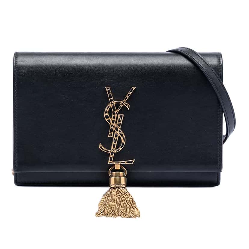 Saint Laurent Leather Enameled Monogram Kate Tassel Wallet on Chain Black Leather Very good condition - Front View