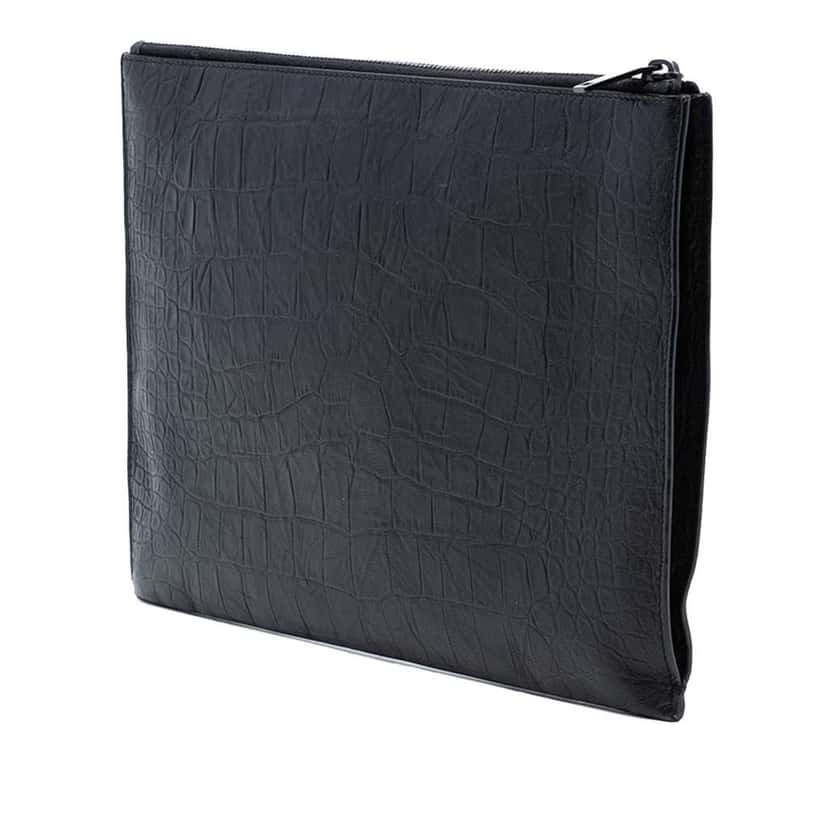 Saint Laurent Croc Embossed Leather Monogram Document Holder Black Leather Very good condition - Back View