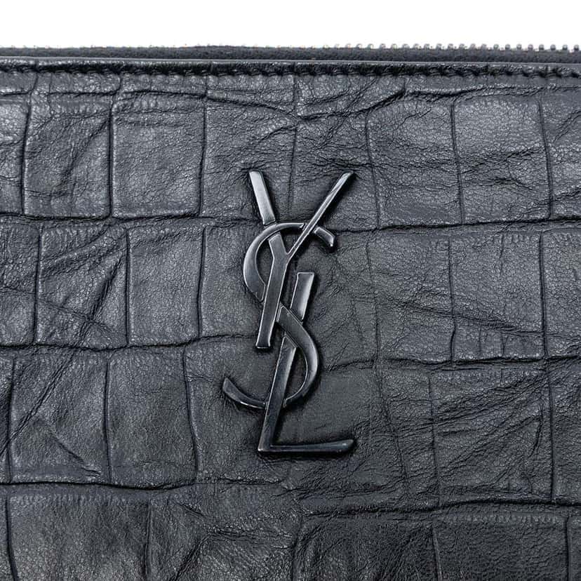 Saint Laurent Croc Embossed Leather Monogram Document Holder Black Leather Very good condition - Box View