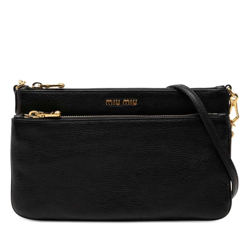 Miu Miu Goatskin Madras Double Zip Crossbody Black Leather Good condition - Front View
