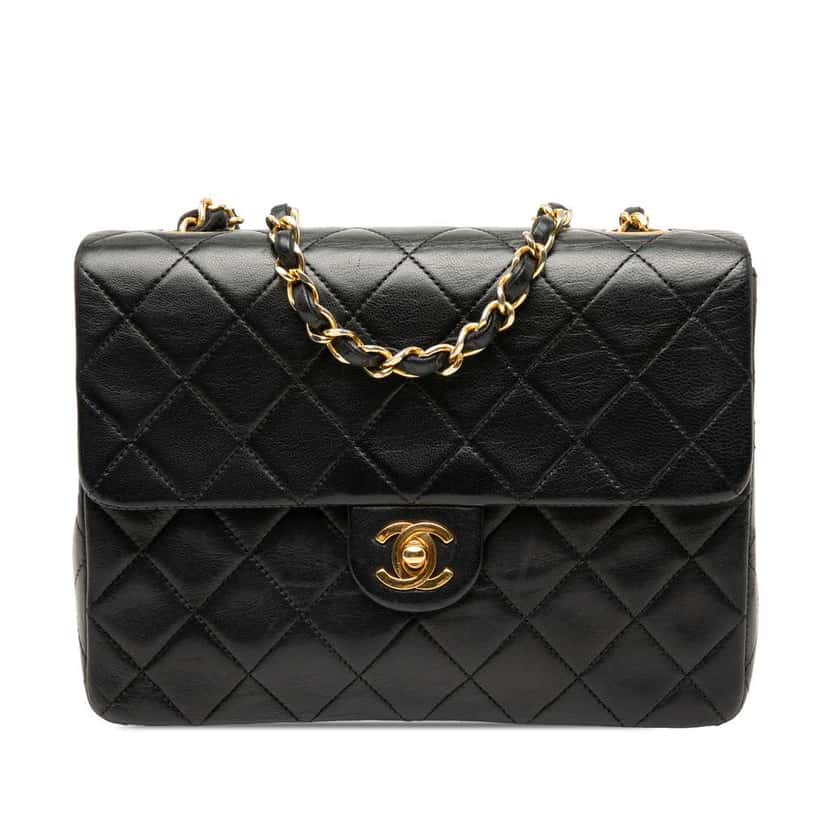 Chanel Small Square Quilted Lambskin Flap Black Leather Very good condition - Front View