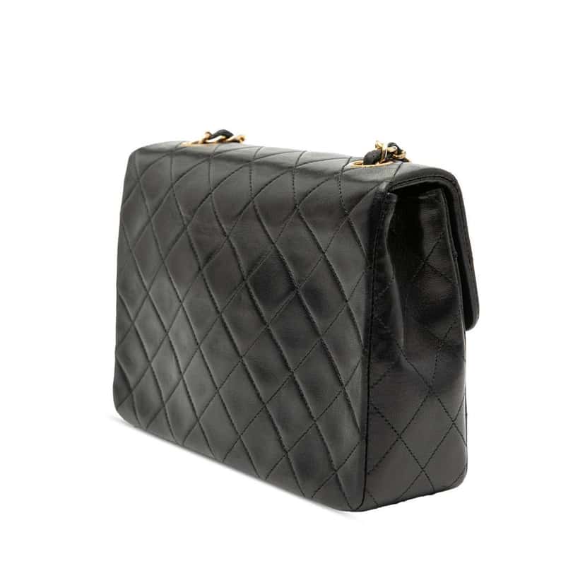 Chanel Small Square Quilted Lambskin Flap Black Leather Very good condition - Back View