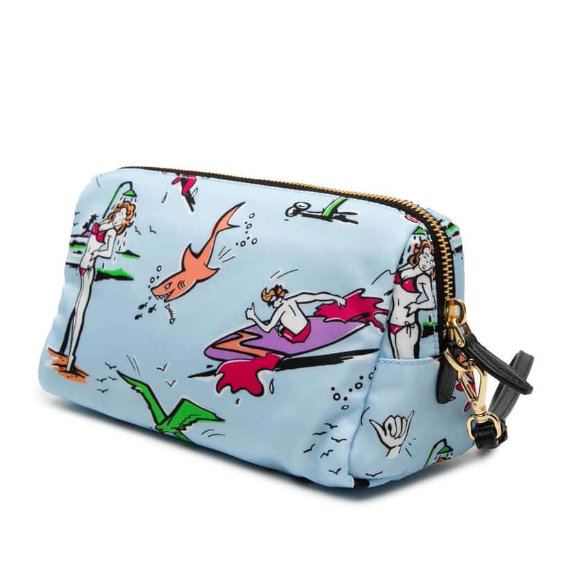Prada Tessuto Stampato Surf Cosmetic Pouch Blue Very good condition - Back View