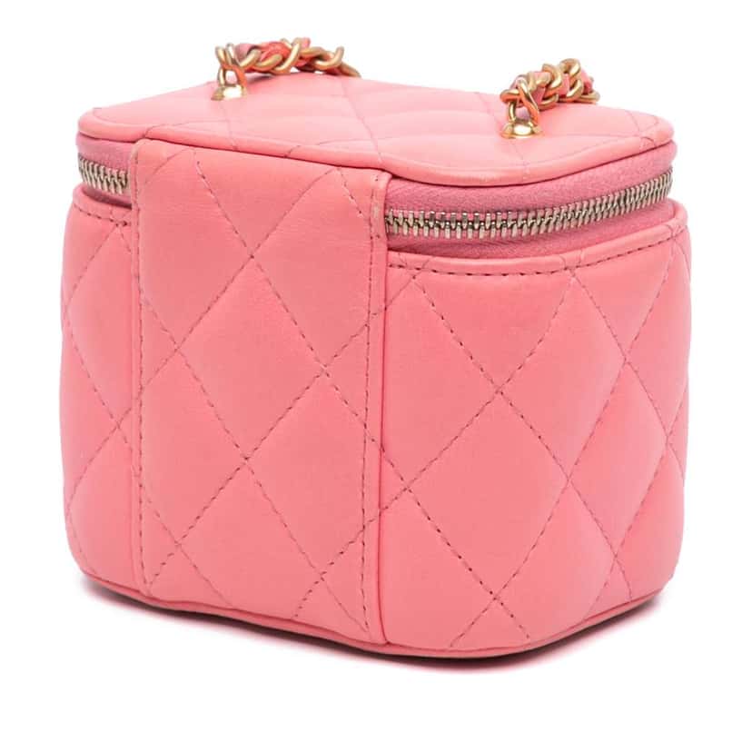 Chanel Mini Quilted Lambskin Pearl Crush Vanity Case With Chain Pink Leather Very good condition - Back View