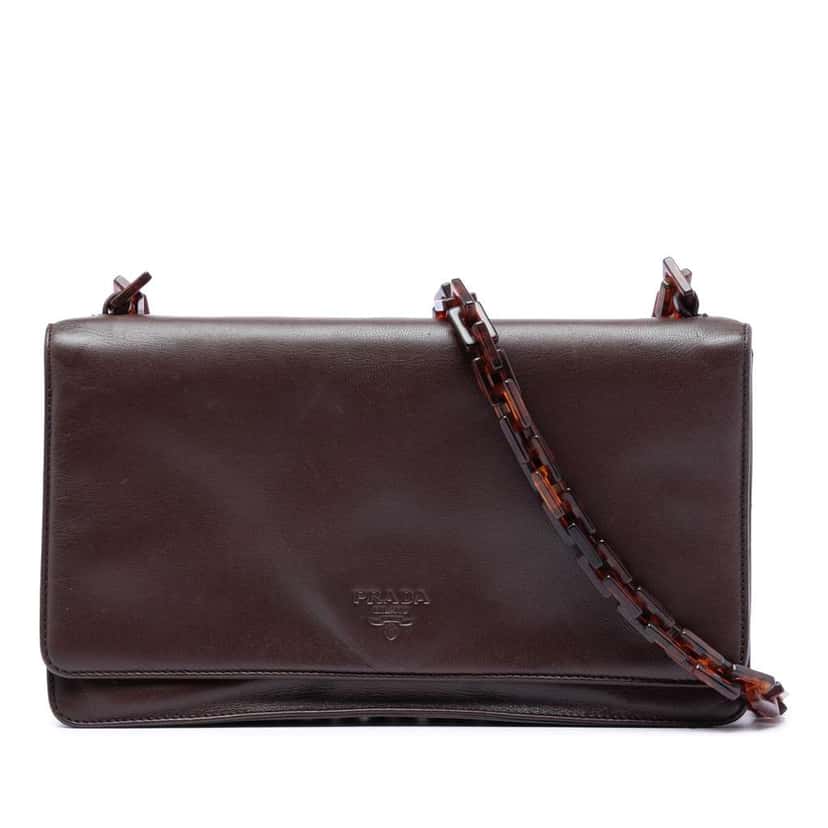 Prada Vitello City Resin Chain Crossbody Brown Leather Very good condition - Front View