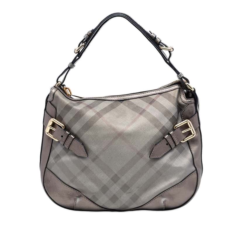 Burberry Supernova Check Coated Canvas and Metallic Leather Shoulder Bag Grey Canvas Very good condition - Front View