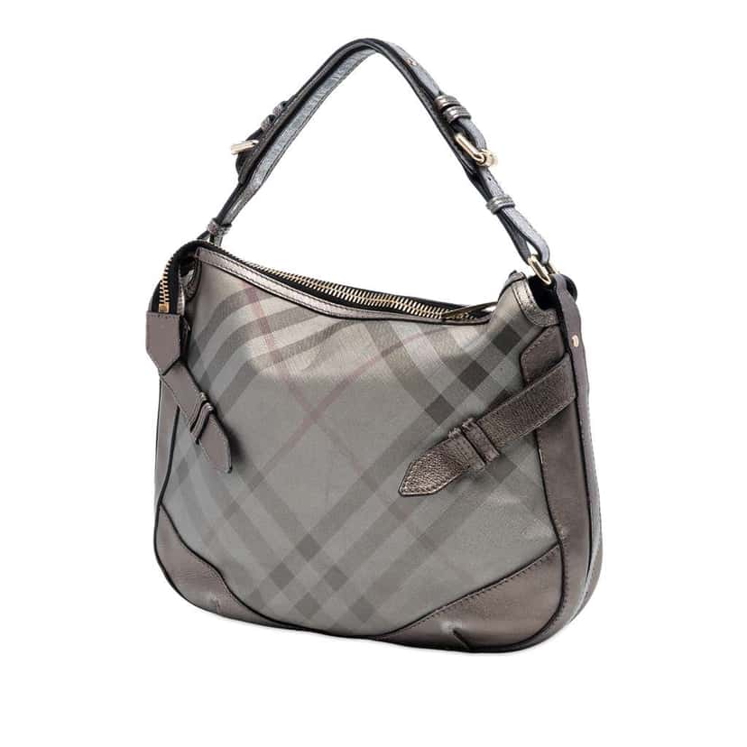 Burberry Supernova Check Coated Canvas and Metallic Leather Shoulder Bag Grey Canvas Very good condition - Back View