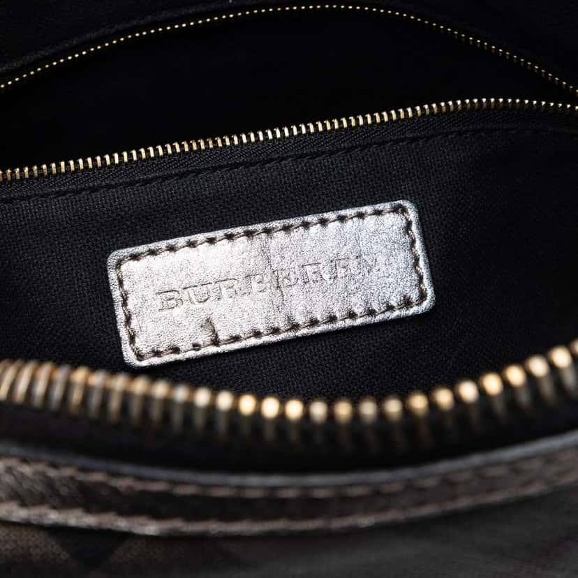 Burberry Supernova Check Coated Canvas and Metallic Leather Shoulder Bag Grey Canvas Very good condition - Box View