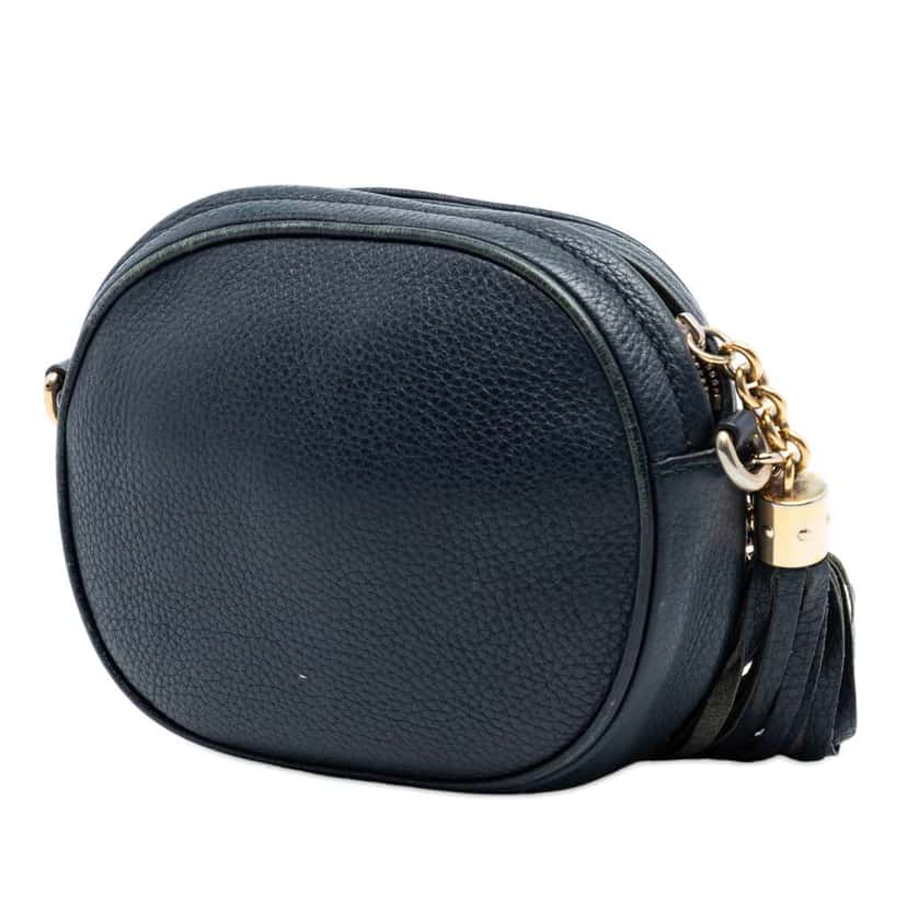 Gucci Mini Pebbled Calfskin Soho Chain Crossbody Blue Leather Very good condition - Back View