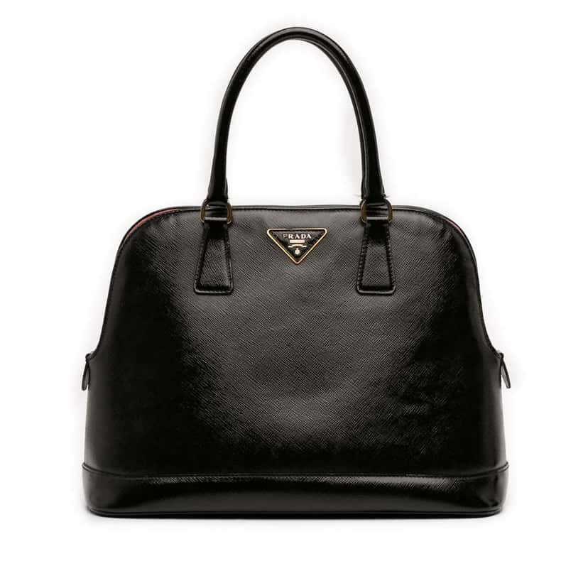 Prada Medium Saffiano Vernice Open Promenade Satchel Black Leather Good condition - Front View