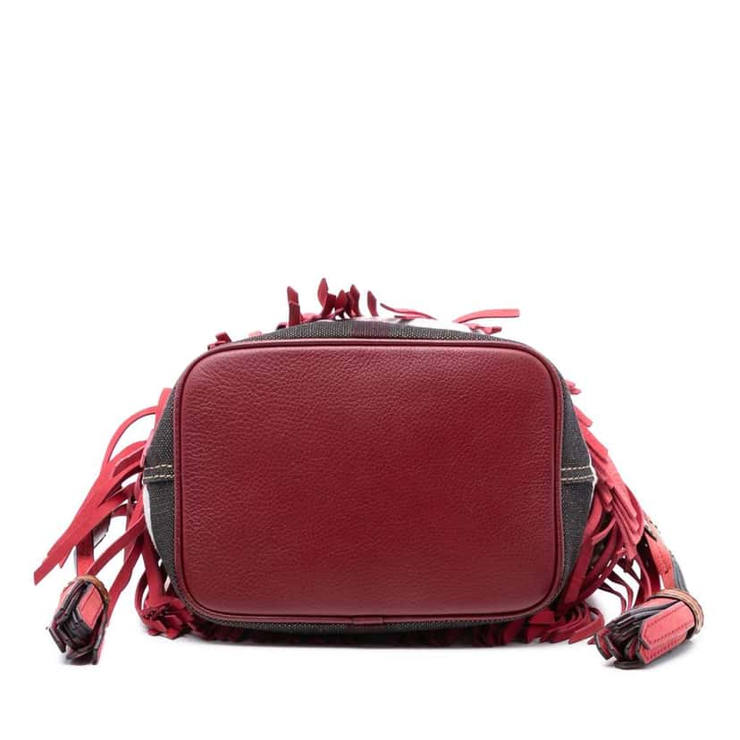 Burberry Small Mega Check Canvas and Suede Fringe Belgrove Bucket Bag Red Leather Very good condition - Inside View