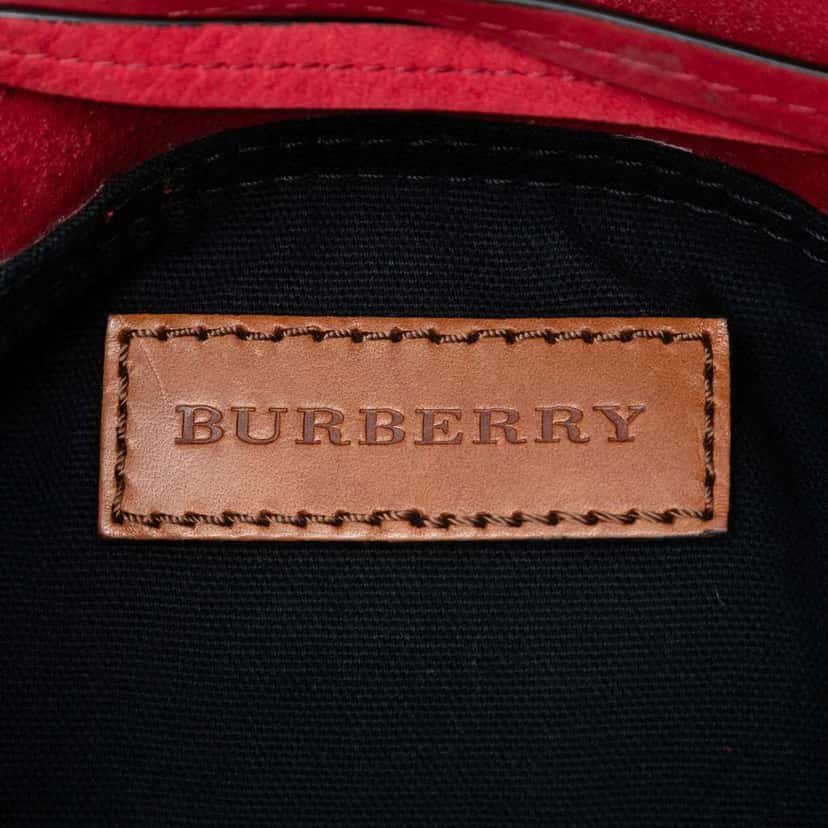 Burberry Small Mega Check Canvas and Suede Fringe Belgrove Bucket Bag Red Leather Very good condition - Box View