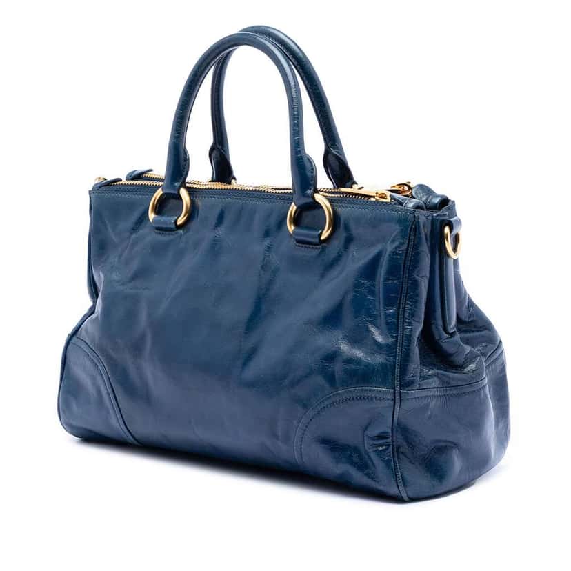 Miu Miu Vitello Shine Double Zip Satchel Blue Leather Good condition - Back View