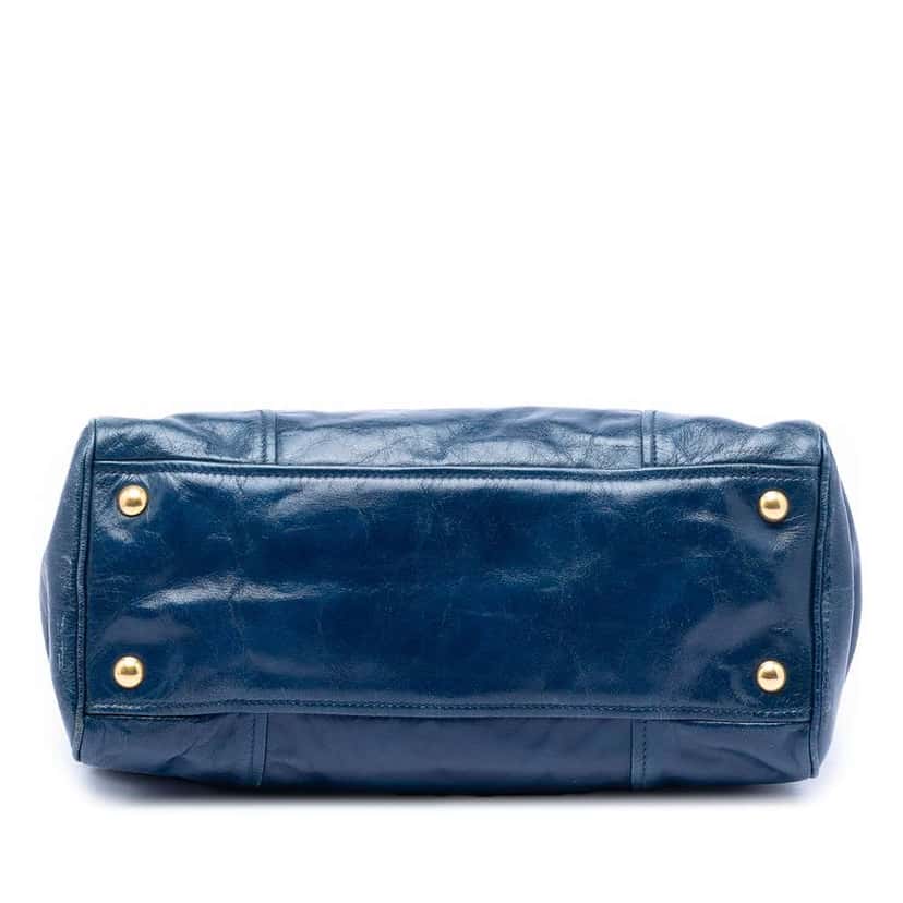 Miu Miu Vitello Shine Double Zip Satchel Blue Leather Good condition - Inside View