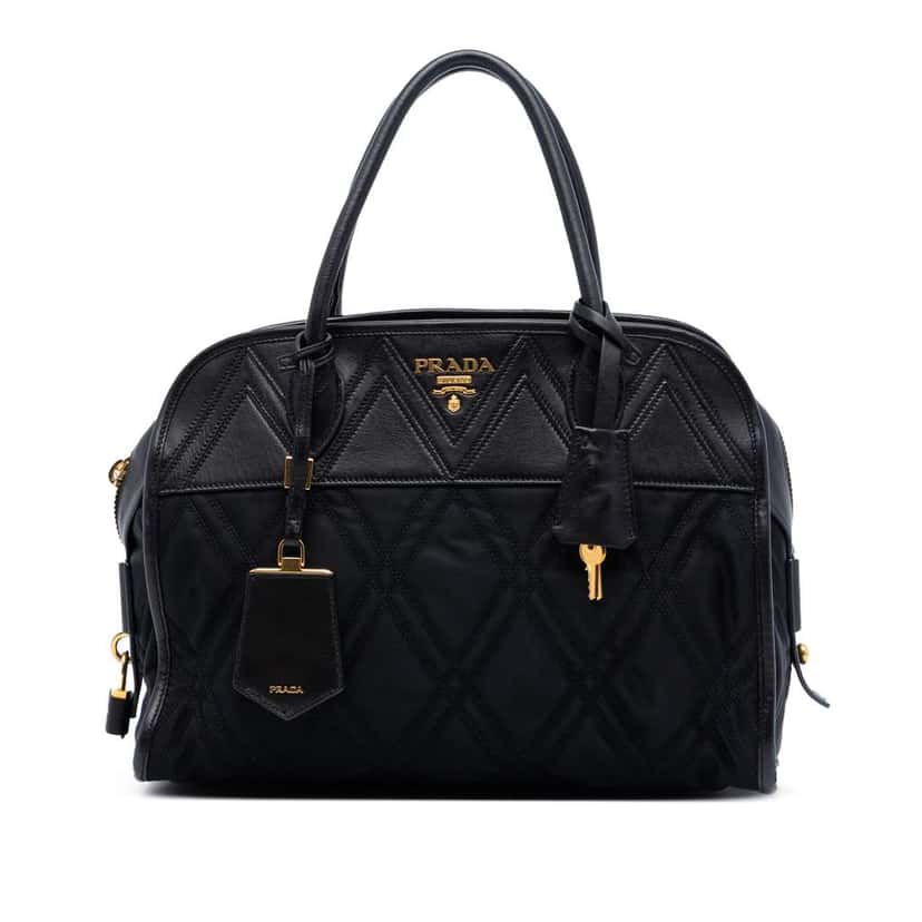 Prada Tessuto Impunturato Bauletto Satchel Black Very good condition - Front View