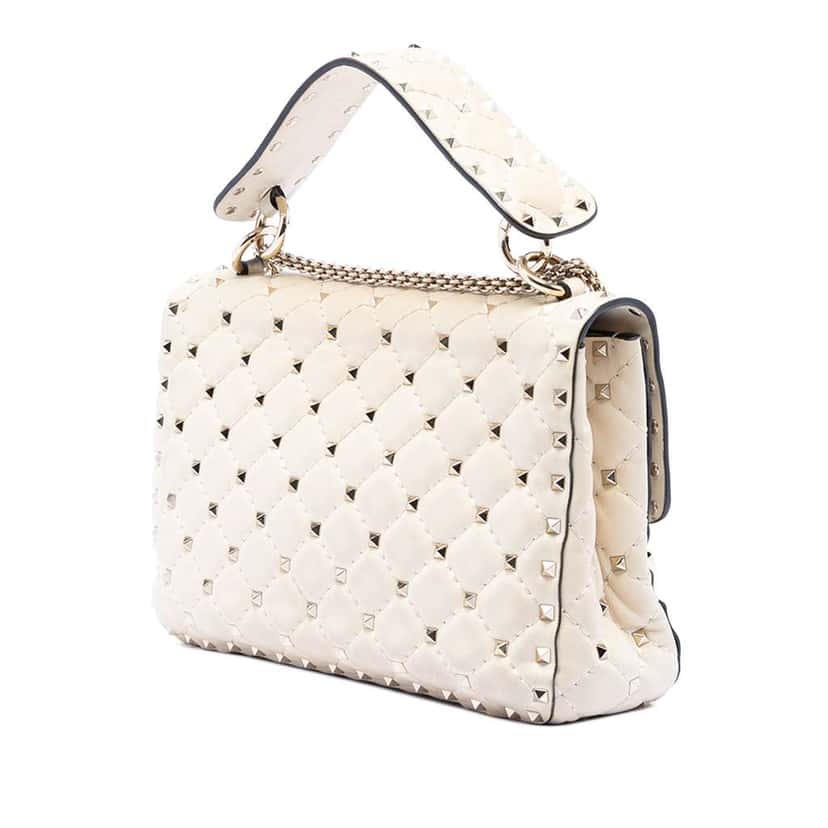 Valentino Medium Lambskin Rockstud Spike Satchel White Leather Good condition - Back View