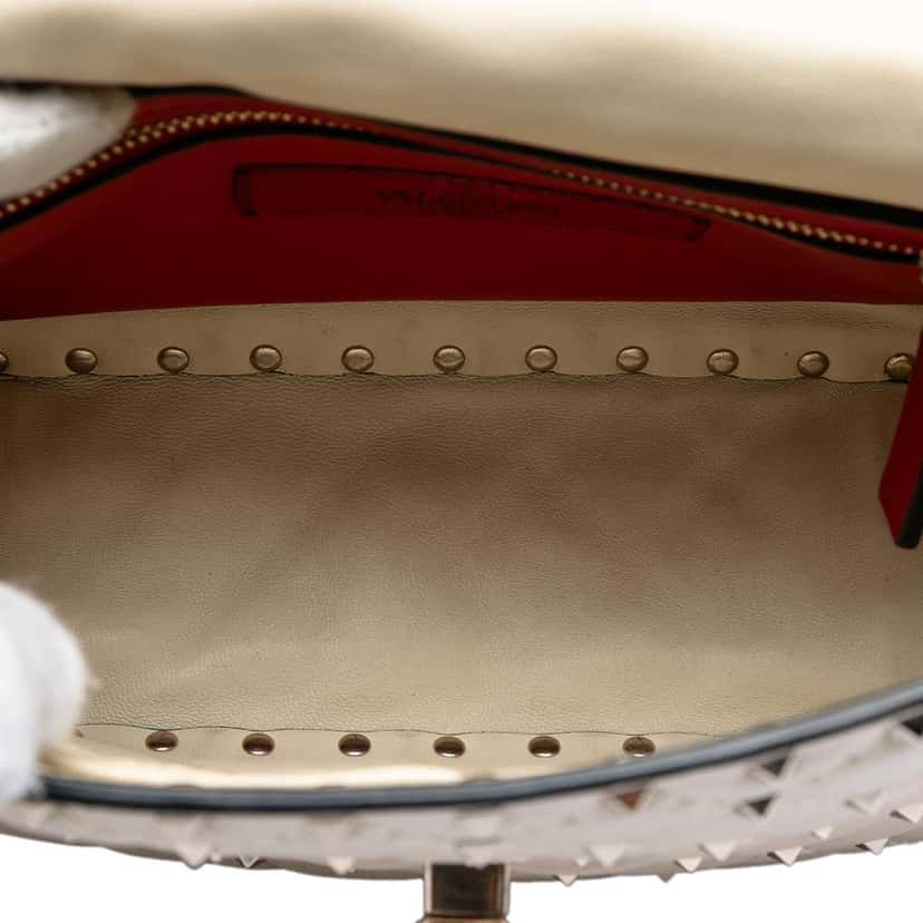 Valentino Medium Lambskin Rockstud Spike Satchel White Leather Good condition - Model View