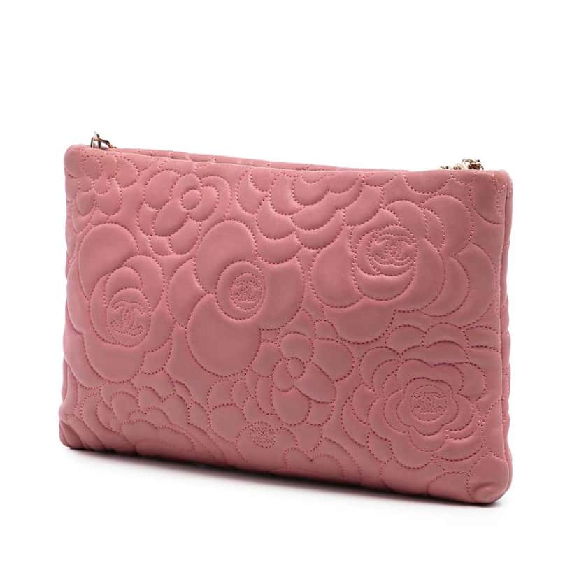 Chanel Embossed Lambskin Camellia Chain Pochette Pink Leather Very good condition - Back View