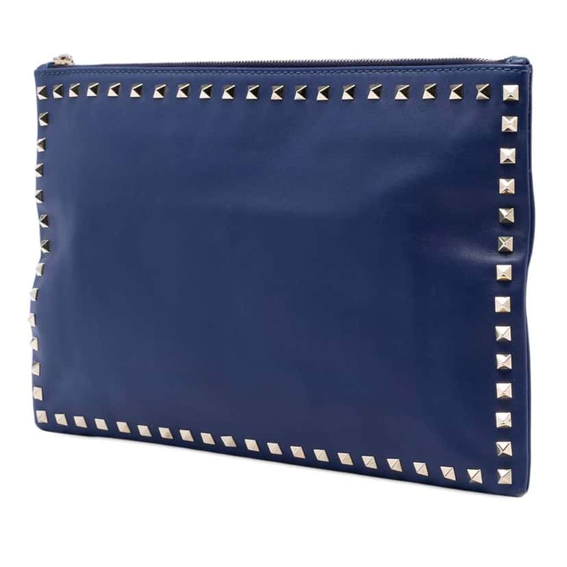 Valentino Leather Rockstud Clutch Blue Leather Good condition - Back View