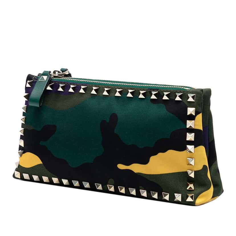 Valentino Nylon Rockstud Camouflage Double Zip Clutch Green Very good condition - Back View