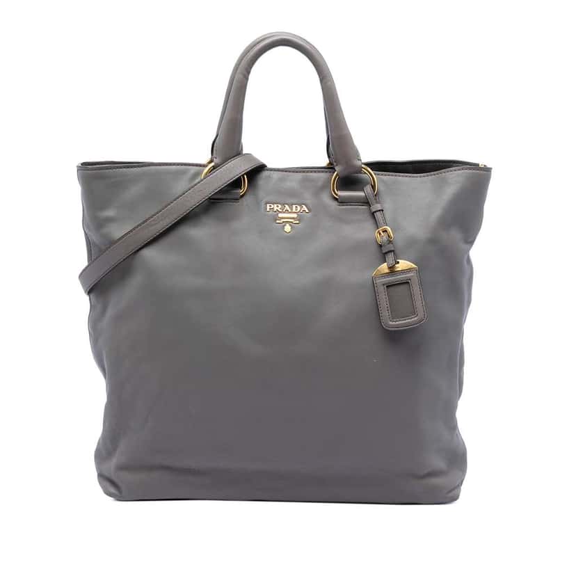 Prada Soft Calf Open Convertible Tote Grey Leather Very good condition - Front View
