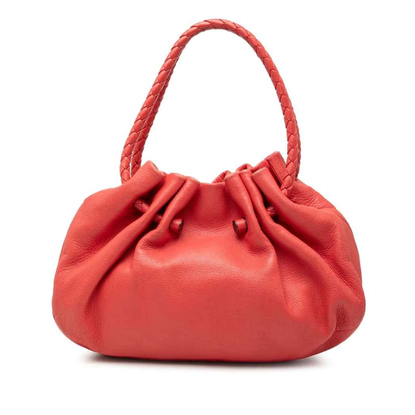 Bottega Veneta Leather Intrecciato Braided Handle Hobo Bag Red Leather Very good condition - Front View