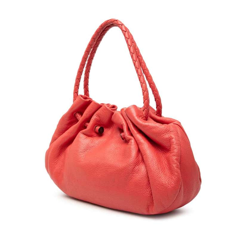 Bottega Veneta Leather Intrecciato Braided Handle Hobo Bag Red Leather Very good condition - Back View