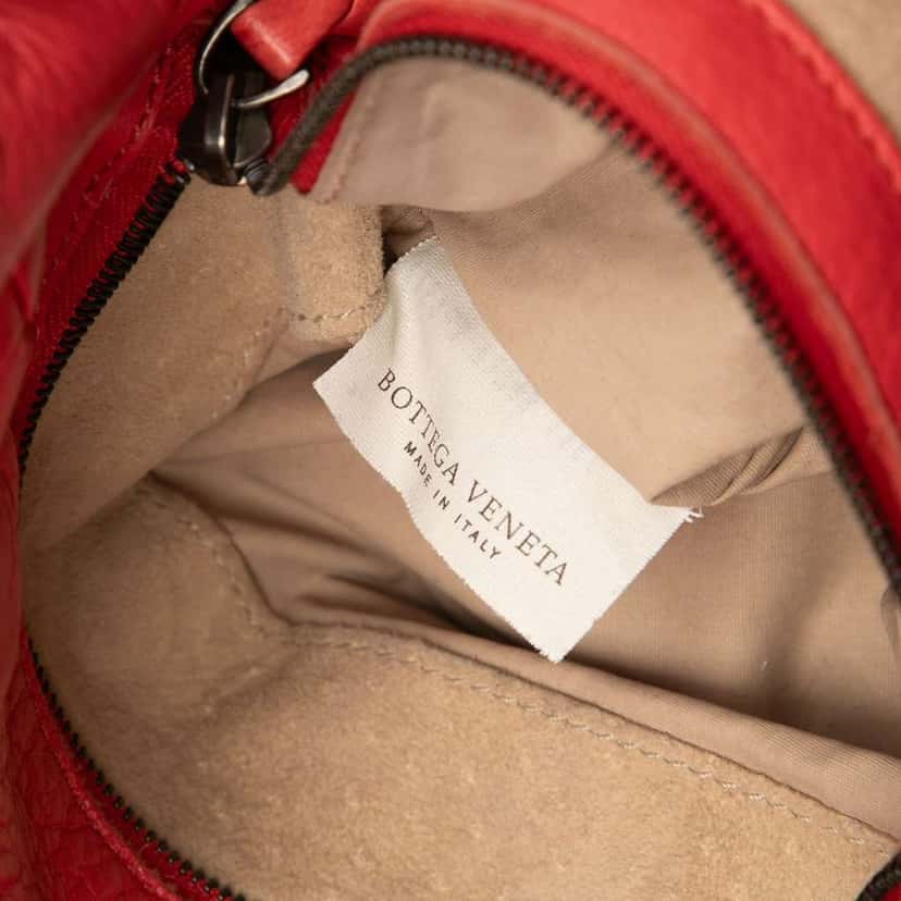 Bottega Veneta Leather Intrecciato Braided Handle Hobo Bag Red Leather Very good condition - Box View