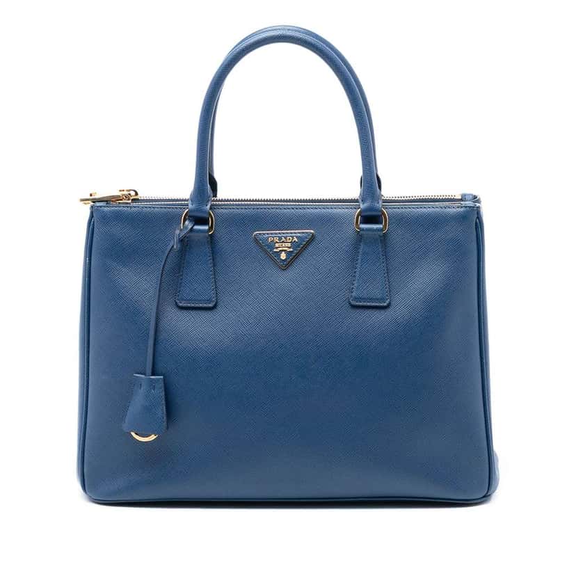 Prada Medium Saffiano Lux Galleria Double Zip Satchel Blue Leather Very good condition - Front View