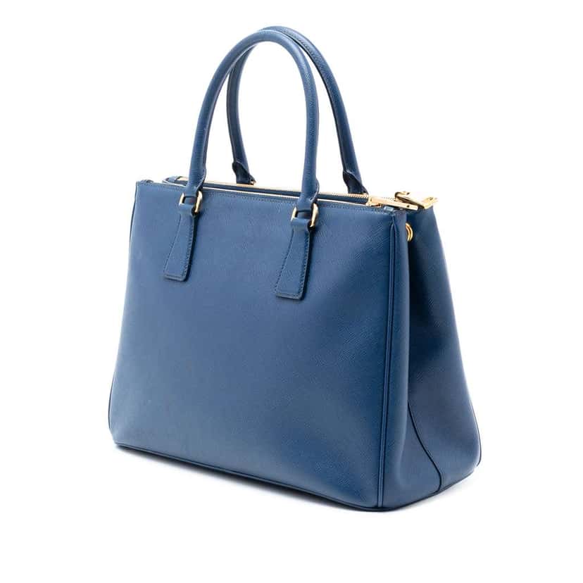 Prada Medium Saffiano Lux Galleria Double Zip Satchel Blue Leather Very good condition - Back View