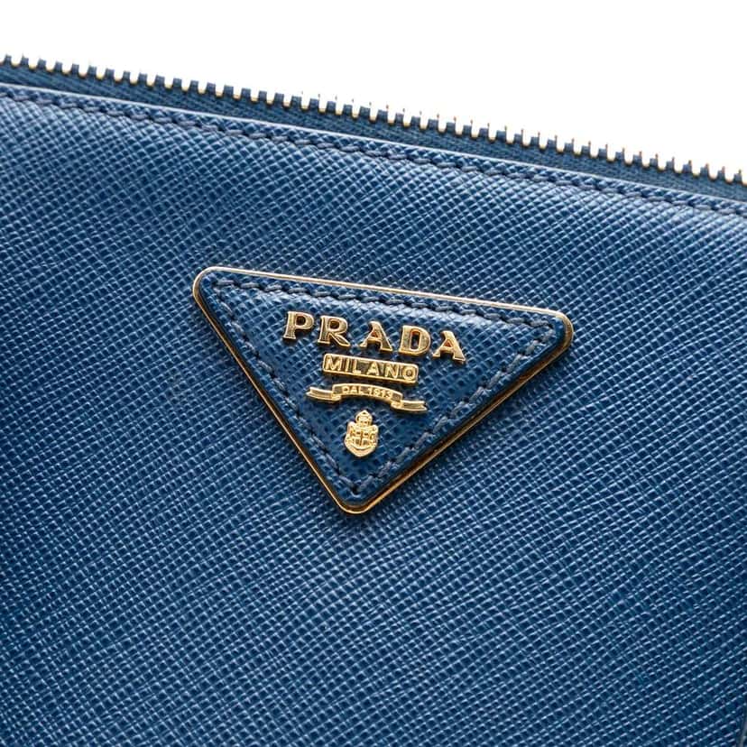 Prada Medium Saffiano Lux Galleria Double Zip Satchel Blue Leather Very good condition - Box View