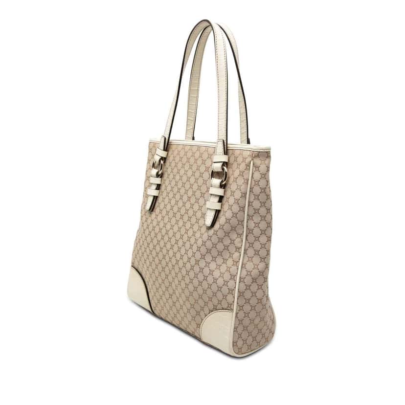 Celine Croc Embossed Leather Trimmed Macadam Canvas Tote Brown Canvas Very good condition - Back View