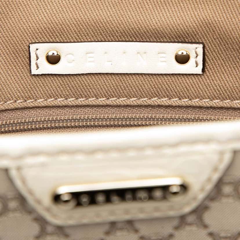 Celine Croc Embossed Leather Trimmed Macadam Canvas Tote Brown Canvas Very good condition - Box View