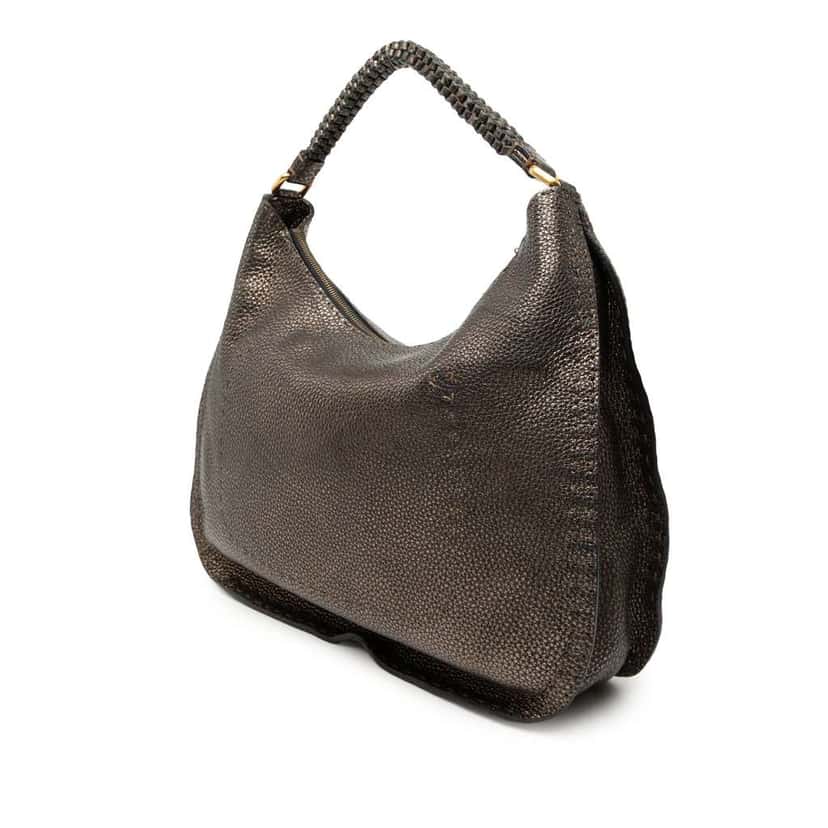 Fendi Metallic Pebbled Leather Selleria Shoulder Bag Brown Leather Very good condition - Back View