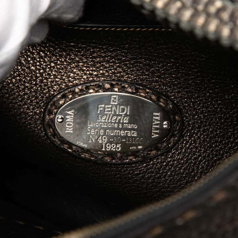 Fendi Metallic Pebbled Leather Selleria Shoulder Bag Brown Leather Very good condition - Box View