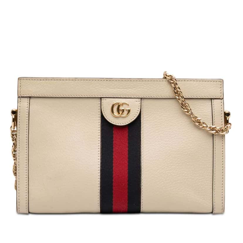 Gucci Small Calfskin Web Ophidia Chain Crossbody White Leather Very good condition - Front View