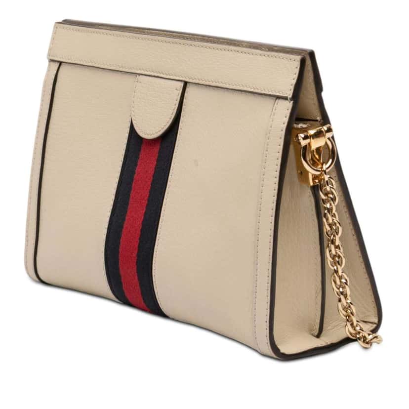 Gucci Small Calfskin Web Ophidia Chain Crossbody White Leather Very good condition - Back View