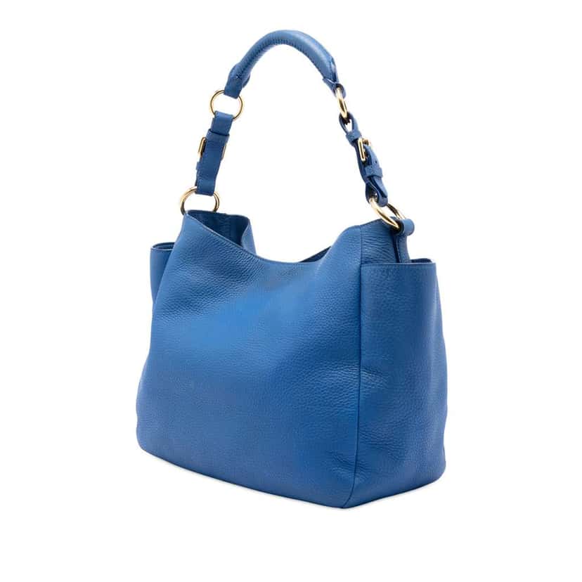 Prada Vitello Daino Side Pocket Shoulder Bag Blue Leather Good condition - Back View