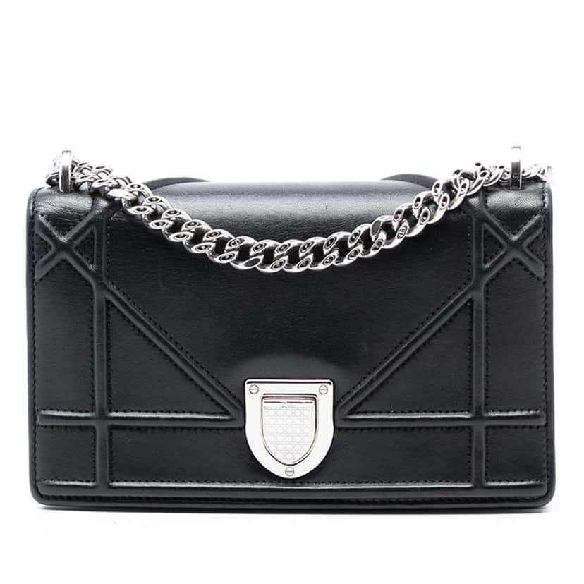 Dior Mini Lambskin Diorama Flap Black Leather Very good condition - Front View