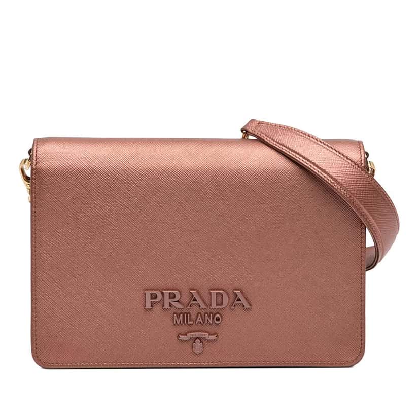 Prada Metallic Saffiano Lux Chain Crossbody Pink Leather Very good condition - Front View