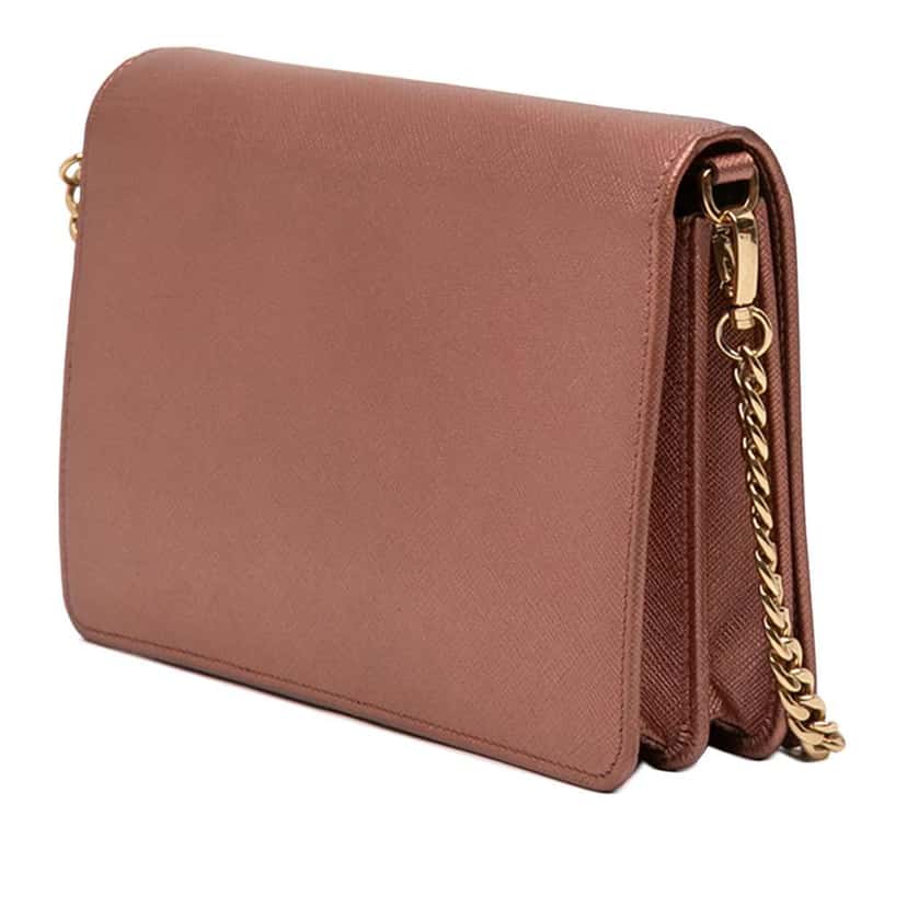 Prada Metallic Saffiano Lux Chain Crossbody Pink Leather Very good condition - Back View