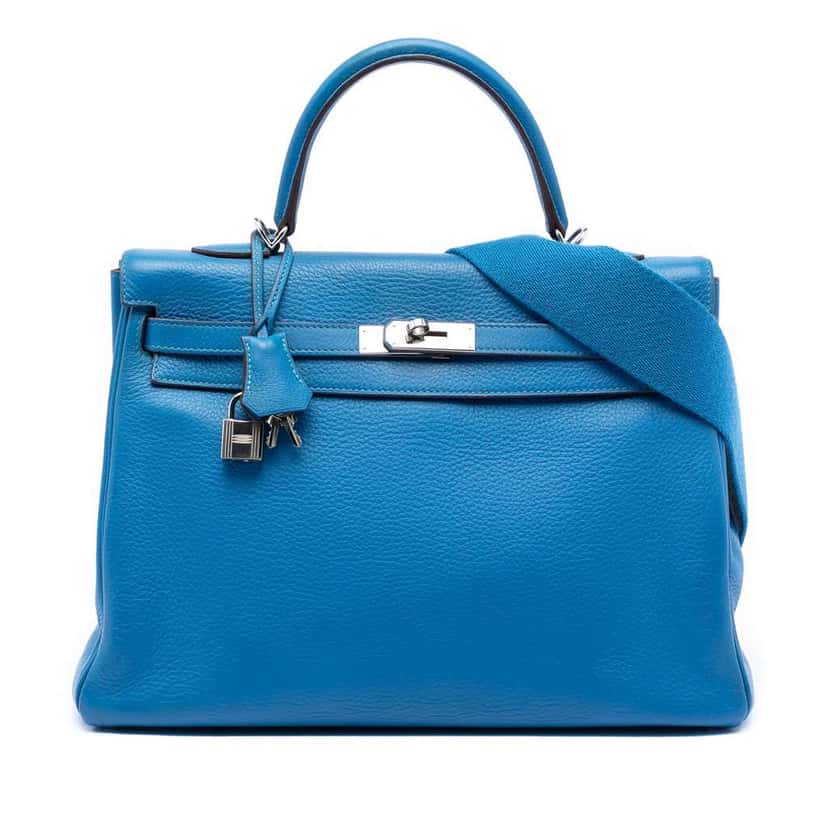 Hermès Togo Kelly II Retourne 35 Blue Leather Good condition - Front View