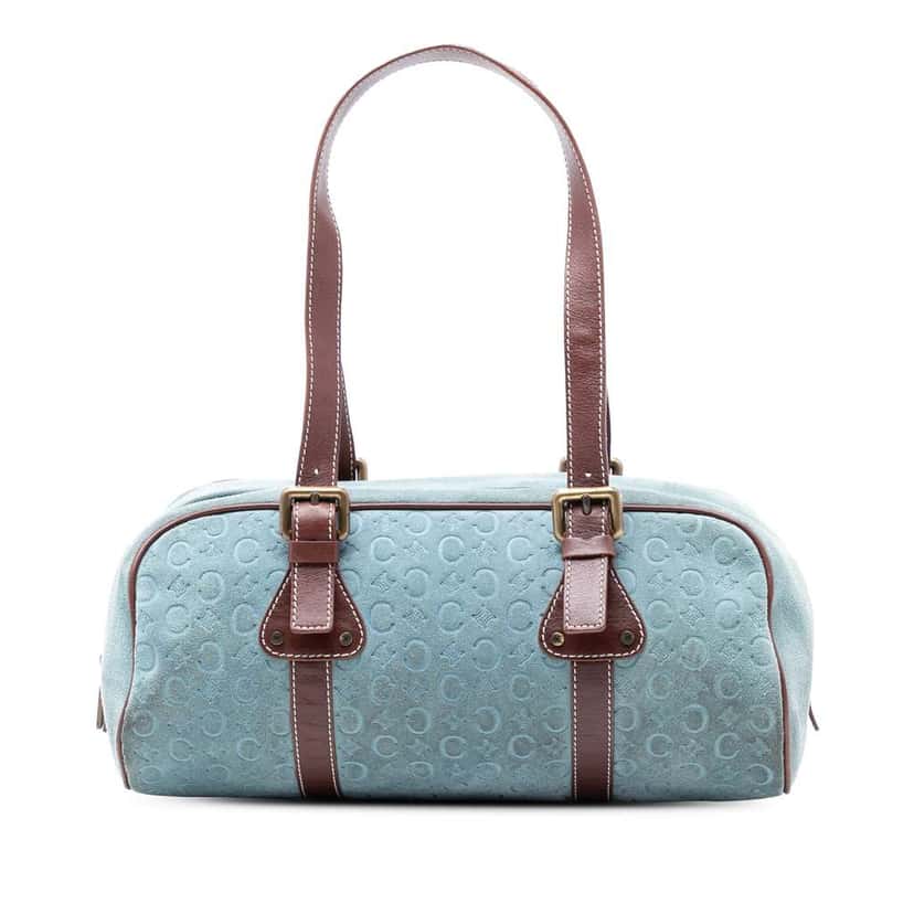 Celine C Macadam Suede Shoulder Bag Blue Leather Very good condition - Front View