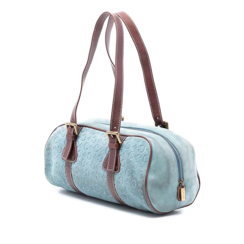 Celine C Macadam Suede Shoulder Bag Blue Leather Very good condition - Back View