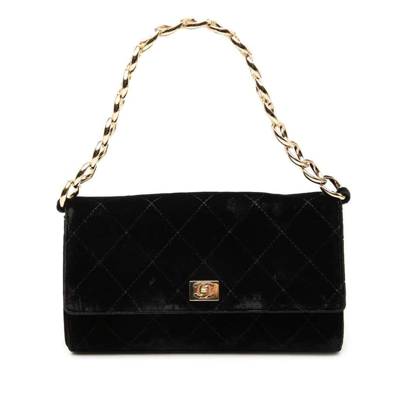 Chanel CC Quilted Velvet Chain Shoulder Bag Black Velvet Very good condition - Front View