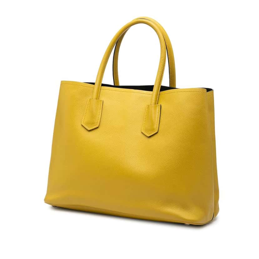 Prada Medium Saffiano Cuir Double Satchel Yellow Leather Very good condition - Back View