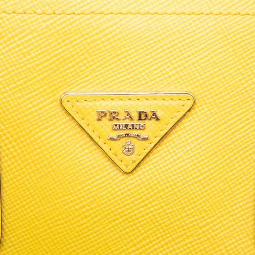 Prada Medium Saffiano Cuir Double Satchel Yellow Leather Very good condition - Box View