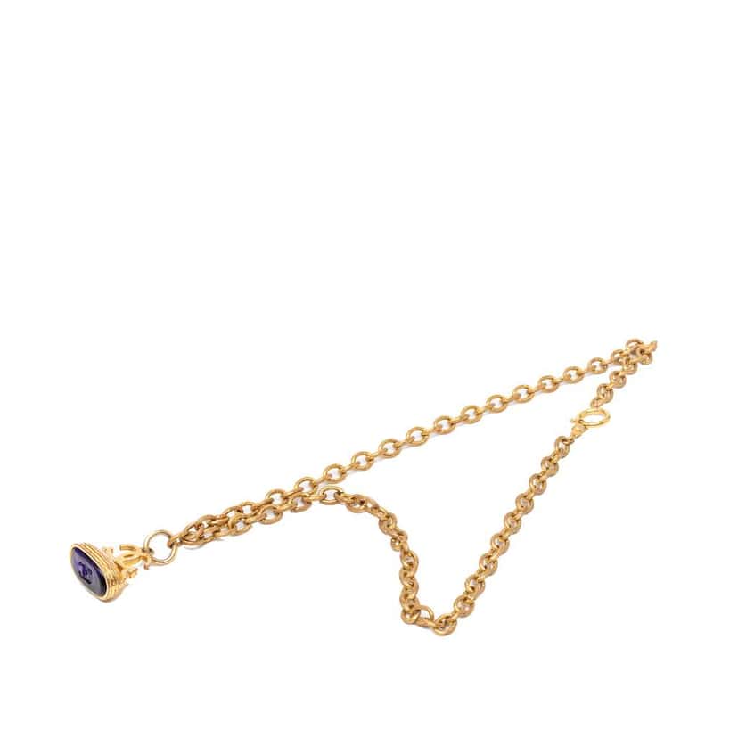 Chanel CC Gold Plated Gripoix Stamp Pendant Necklace Gold Metal Very good condition - Front View