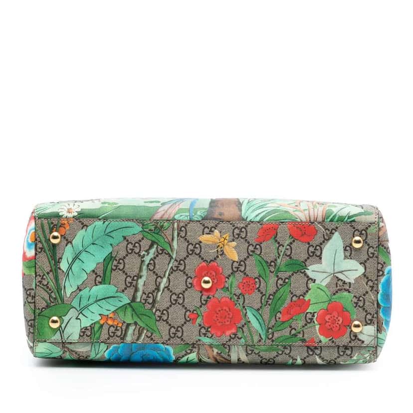 Gucci Medium GG Supreme Tian Bamboo Shopper Satchel Brown Canvas Good condition - Inside View